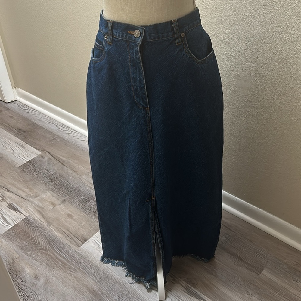 Vintage Bill Blass Maxi Denim Skirt with Front Pockets